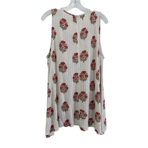 Lucky Brand Floral Oversized Flowy Sleeveless Tunic Top Sz L Linen Blend Ribbed - Picture 9 of 9